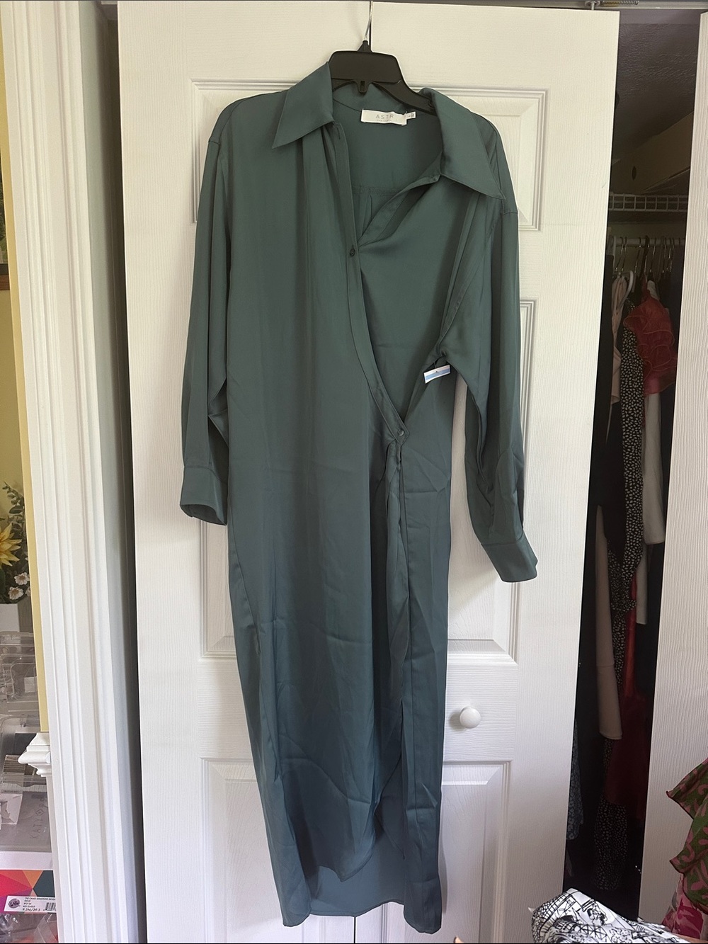 Astr Sleeved Maxi Wrap Dress in Deep Teal Green